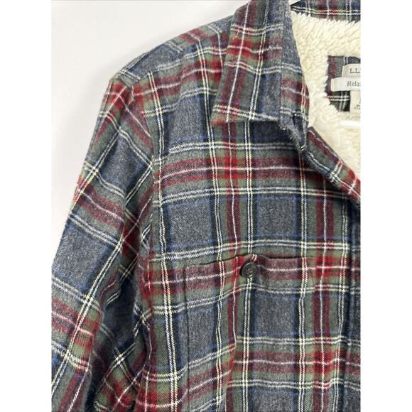 L.L. Bean Lumberjack Shirt Jacket Sherpa Lined Plaid Button Up Medium Regular - Picture 3 of 15